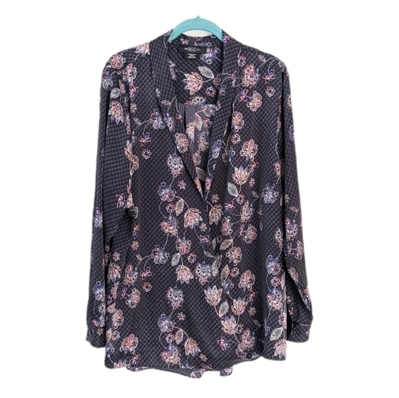 MICHEL Studio satin floral wrap blouse top shirt size 18 @B5 - Picture 1 of 9